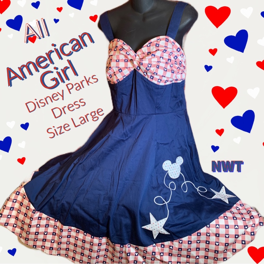 RARE Disney Parks “All American Girl” Dress NWT Patriotic Mickey Star Gingham